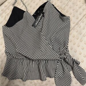 Women's Black and White Striped Top